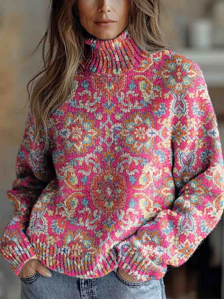 Esme - Retro Floral Turtleneck Sweater