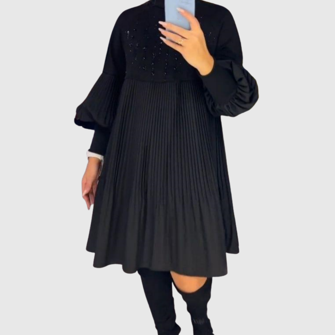 Elodie | Pleated Puff-Sleeve Gown